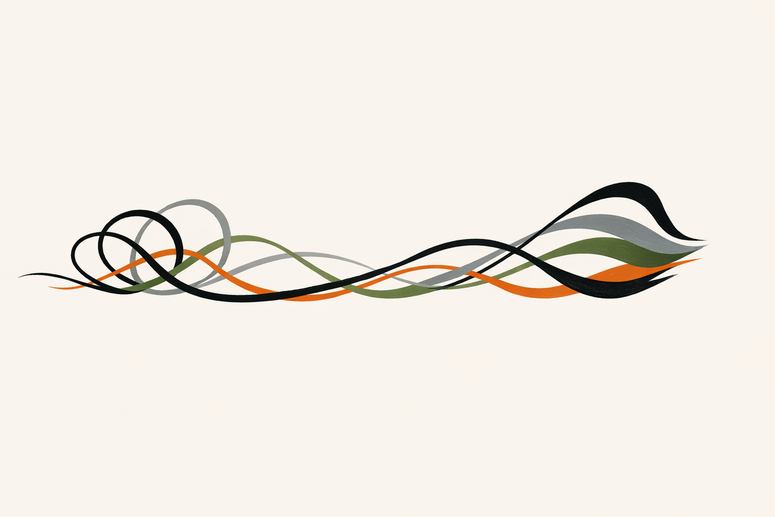 Minimalistic painted art illustration of interconnected flowing lines continuously looping and extending forward into a stable yet evolving structure-1