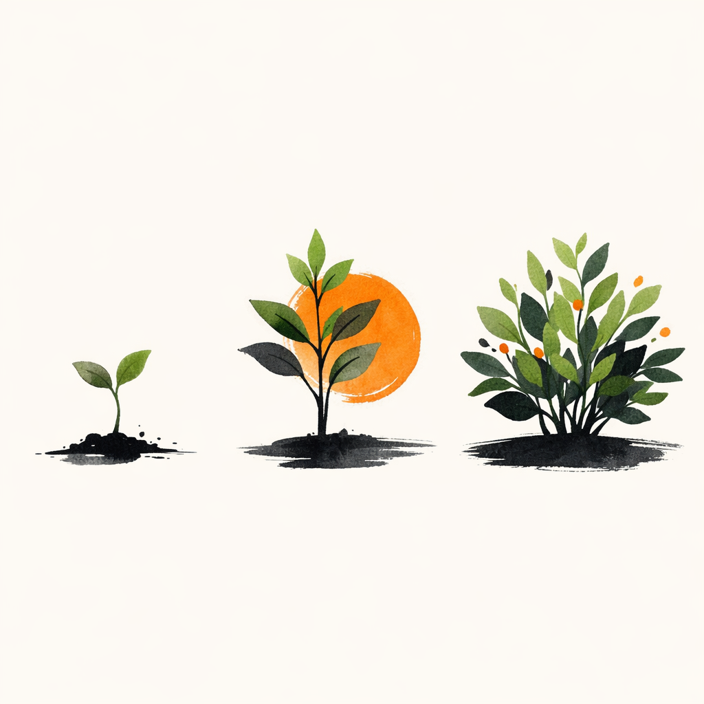 Three Plants Growth Stages Painted Art Illustration